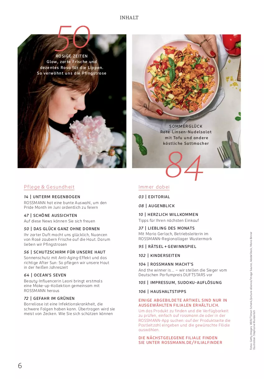 Aktueller Prospekt Rossmann - Prospekte - von 02.06 bis 31.08.2025 - strona 6 - produkty: after sun, eier, eis, elle, ente, Gesundheit, gewinnspiel, gin, Kinder, leitz, LG, linsen, mac, Make-up, Nuance, nudel, nudelsalat, parfum, Pfingstrosen, reis, rel, Ria, ring, rosen, rum, salat, Schütze, sonnenschutz, Ti, Tofu