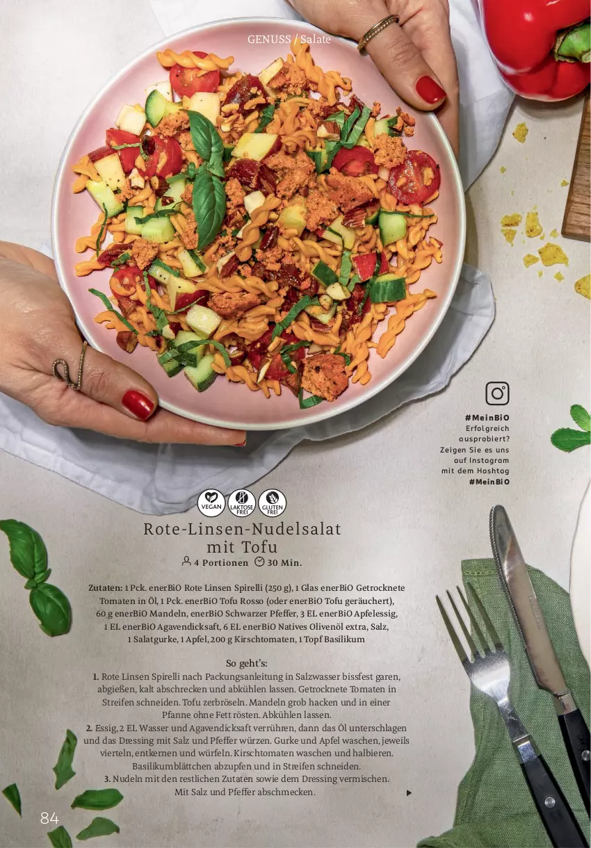 Aktueller Prospekt Rossmann - Prospekte - von 02.06 bis 31.08.2025 - strona 84 - produkty: agaven, apfel, apfelessig, basilikum, bier, Biere, bio, dicksaft, dressing, essig, Getrocknete Tomaten, gurke, kirsch, LG, linsen, mandel, mandeln, natives olivenöl, nudel, nudeln, nudelsalat, nuss, olive, oliven, olivenöl, olivenöl extra, pfanne, pfeffer, reifen, rel, Rote Linsen, saft, salat, salate, Salatgurke, salz, Ti, Tofu, tomate, tomaten, topf, wasser, würfel