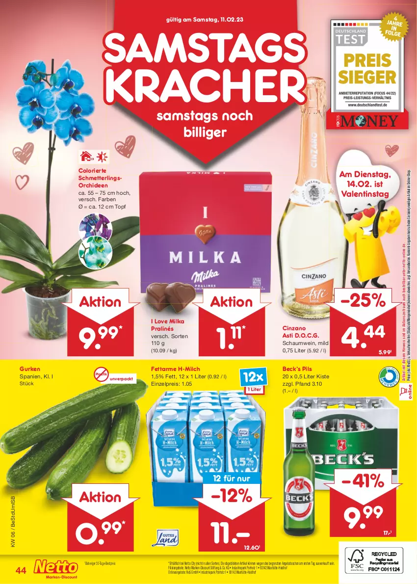 Aktueller Prospekt Netto Marken-Discount - Filial-Angebote - von 06.02 bis 11.02.2023 - strona 44 - produkty: angebot, angebote, asti, bestpreis, cin, cinzano, Cinzano Asti, discount, eis, gurke, gurken, Holz, kracher, marken-discount, Mett, milch, milka, ndk, orchidee, orchideen, pils, reis, Schmetterling, schmetterlingsorchidee, Ti, topf, wein, ZTE