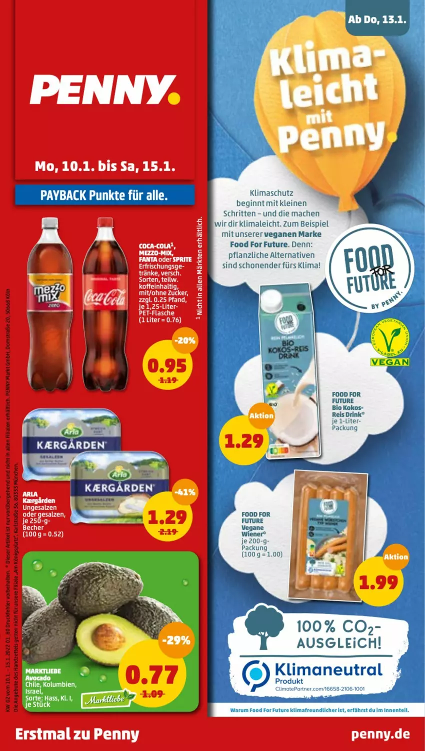 Aktueller Prospekt Penny - Prospekte - von 10.01 bis 15.01.2022 - strona 1 - produkty: angebot, angebote, bio, drink, eis, ente, gin, kokos, leine, mac, reis, rum, Ti