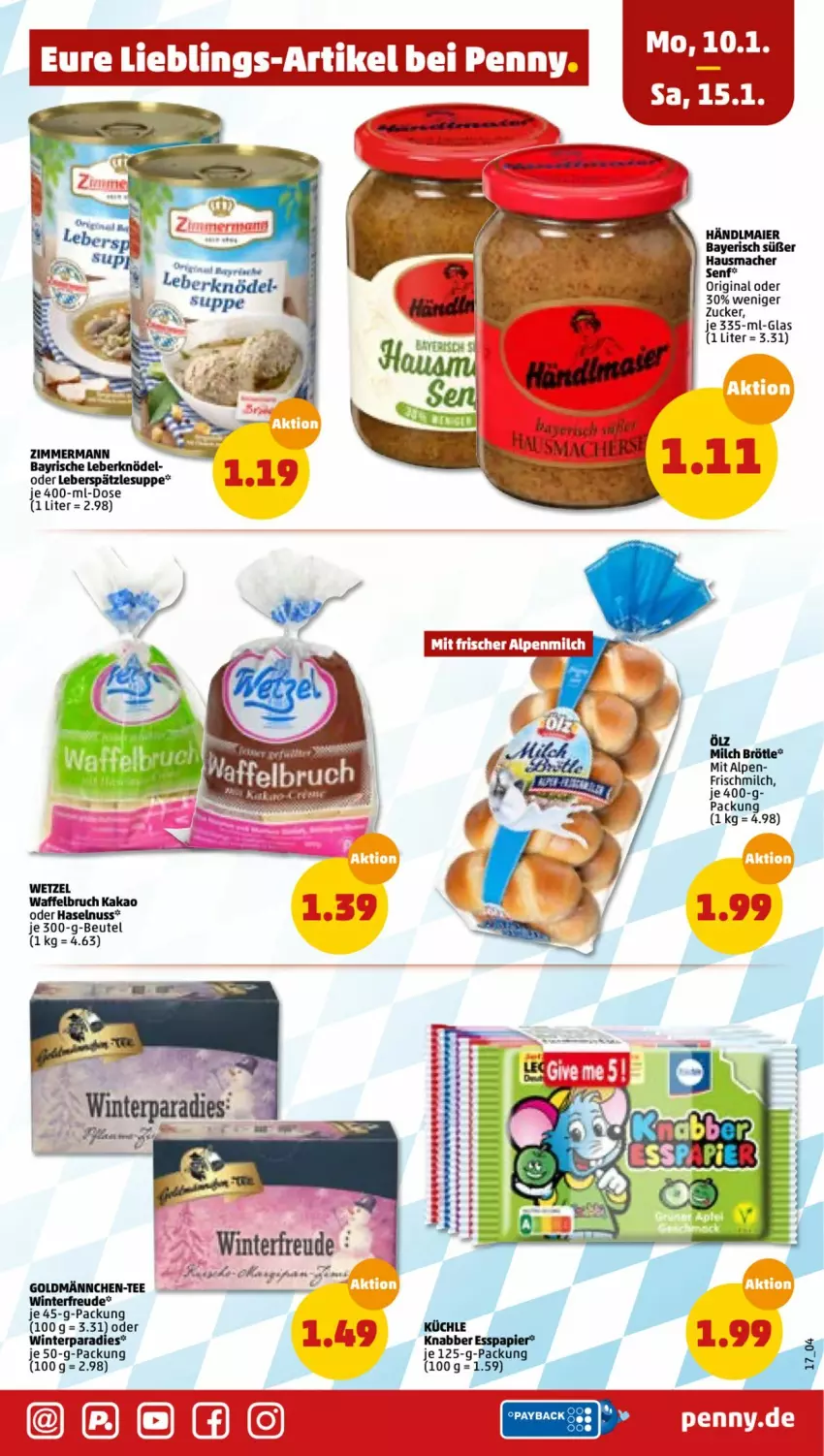 Aktueller Prospekt Penny - Prospekte - von 10.01 bis 15.01.2022 - strona 15 - produkty: beutel, gin, händlmaier, haselnuss, Hausmacher, kakao, mac, milch, nuss, senf, suppe, tee, Waffelbruch, zucker