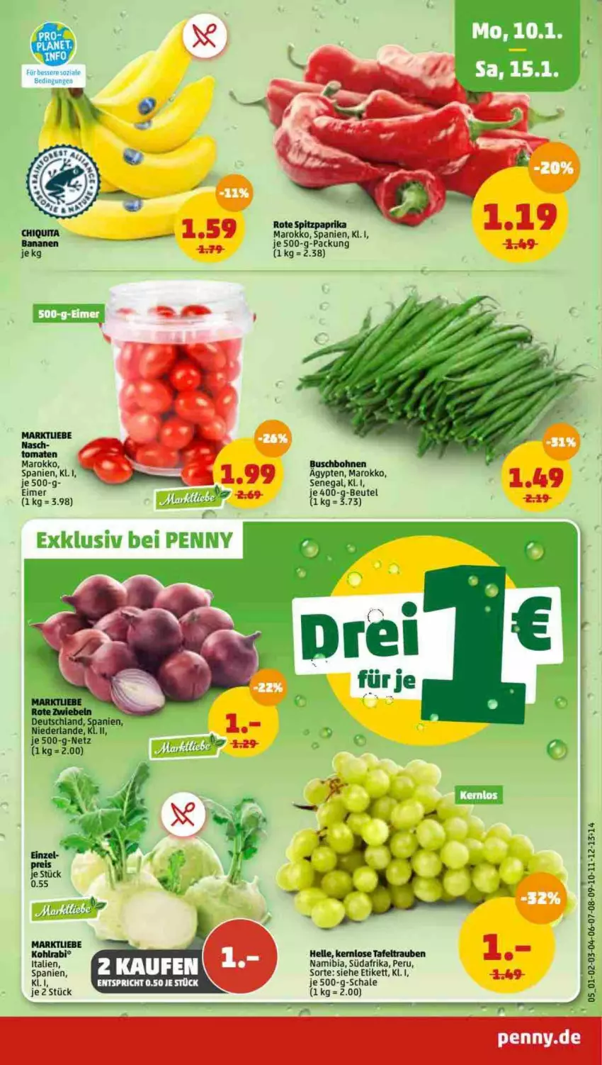 Aktueller Prospekt Penny - Prospekte - von 10.01 bis 15.01.2022 - strona 3 - produkty: beutel, bohne, bohnen, Buschbohnen, eimer, elle, kohlrabi, Schal, Schale, tafeltrauben, tee, Ti, trauben