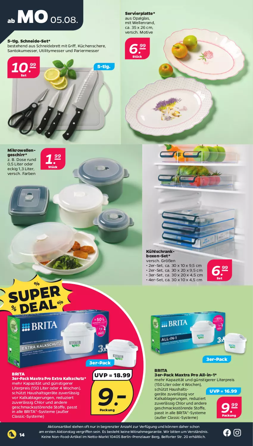 Aktueller Prospekt Netto - Woche 32 - von 05.08 bis 10.08.2024 - strona 14 - produkty: auer, brita, eis, elle, geschirr, Haushaltsgeräte, küche, Küchen, kühlschrank, latte, LG, mac, Maxtra, messer, mikrowelle, reis, Schere, schneidebrett, Schrank, Ti, ZTE