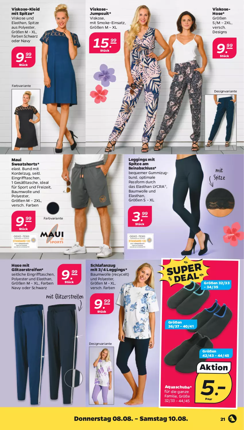 Aktueller Prospekt Netto - Woche 32 - von 05.08 bis 10.08.2024 - strona 21 - produkty: Anzug, aqua, Bau, baumwolle, gin, hose, jumpsuit, kleid, leggings, reifen, Ria, Schlafanzug, schuhe, shorts, Sport, sweatshorts, Tasche, taschen, Ti, wolle