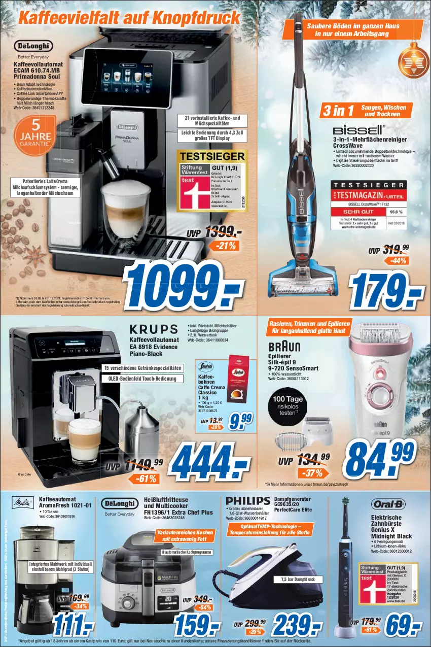 Aktueller Prospekt Expert Bonn - Prospekte - von 11.12 bis 17.12.2021 - strona 6 - produkty: akku, angebot, auto, Behälter, bohne, bohnen, braun, bürste, caffe, classico, Dampfgenerator, delonghi, edelstahl, eis, elektrische zahnbürste, elle, epilierer, fritteuse, getränk, getränke, Heißluftfritteuse, HP, kaffee, kaffeeautomat, kaffeebohnen, kaffeevollautomat, kaffeevollautomaten, Karaffe, lack, latte, LG, milch, reiniger, Reinigung, reis, Ria, smartphone, Spezi, tasse, teller, tender, Ti, tisch, tomate, tomaten, vollautomaten, wasser, wassertank, zahnbürste