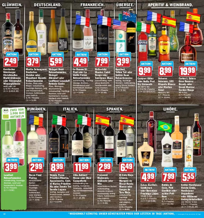 Aktueller Prospekt Hit - Prospekte - von 21.11 bis 26.11.2022 - strona 14 - produkty: aperitif, arlo, auer, batida, Bau, berentzen, Berger, campari, cuvée, doppelkorn, doppio passo, eier, eierlikör, eis, elle, ente, Etiqueta Blanca, finesse, flasche, freixenet, frucht, Glühwein, Kindle, kirsch, korn, kräuter, kräuterlikör, likör, moselland, nürnberger, osborne, passo, primitivo, rebsortenweine, reis, rel, Ria, ring, rioja, riserva, rotwein, rouge, rum, sauvignon, sauvignon blanc, sim, Ti, Vermouth, veterano, wein, weinbrand, weine, wilthener, yellow tail, ZTE