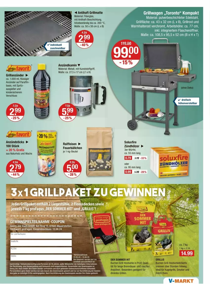 Aktueller Prospekt Vmarkt - Prospekte - von 31.05 bis 05.06.2024 - strona 19 - produkty: anzünder, anzündkamin, auer, beutel, briketts, buch, edelstahl, eis, erde, gewinnspiel, grill, grill-holzkohle, grillanzünder, Holz, holzkohle, Kamin, Kugel, LG, ndk, Ria, Ti, würfel