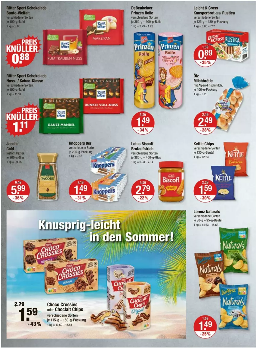 Aktueller Prospekt Vmarkt - Prospekte - von 31.05 bis 05.06.2024 - strona 8 - produkty: aufstrich, beutel, biscoff, brot, brotaufstrich, chips, choclait chips, choco crossies, crossies, debeukelaer, knoppers, lorenz, milch, natur, natura, nuss, prinzen rolle, Ti