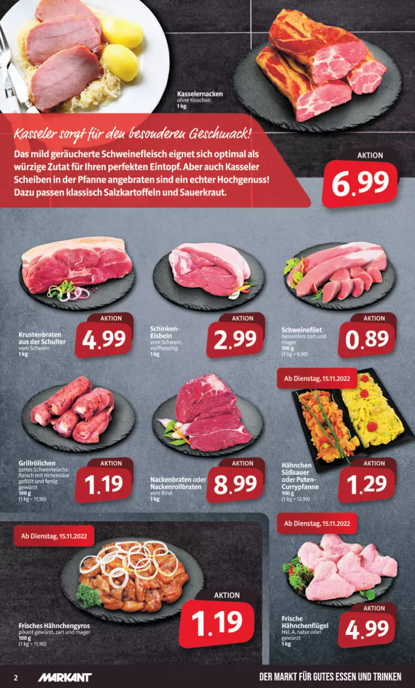 Aktueller Prospekt Markant - Prospekte - von 14.11 bis 19.11.2022 - strona 2 - produkty: auer, braten, eintopf, eis, elle, fleisch, gutes essen, gyros, Hähnchengyros, kartoffel, kartoffeln, kasseler, Kraut, nuss, pfanne, salz, Sauerkraut, schwein, schweine, schweinefleisch, Ti, topf, wein, weine