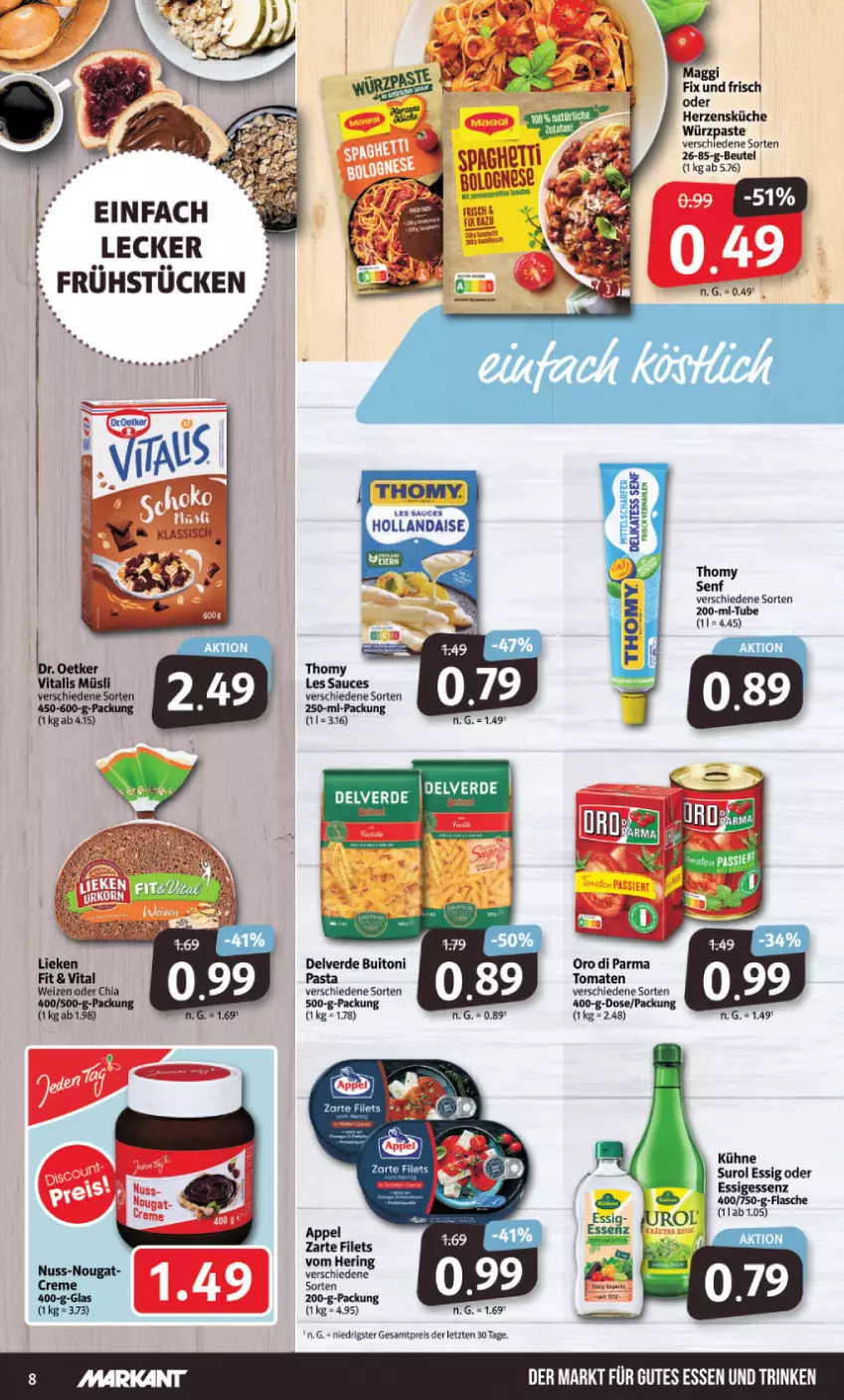 Aktueller Prospekt Markant - Prospekte - von 14.11 bis 19.11.2022 - strona 8 - produkty: buitoni, chia, eis, erde, filet, filets, gutes essen, hering, küche, maggi, maggi fix, oro di parma, pasta, reis, rel, ring, sauce, senf, spaghetti, thomy, thomy les sauces, Ti, tomate, tomaten, vita, ZTE