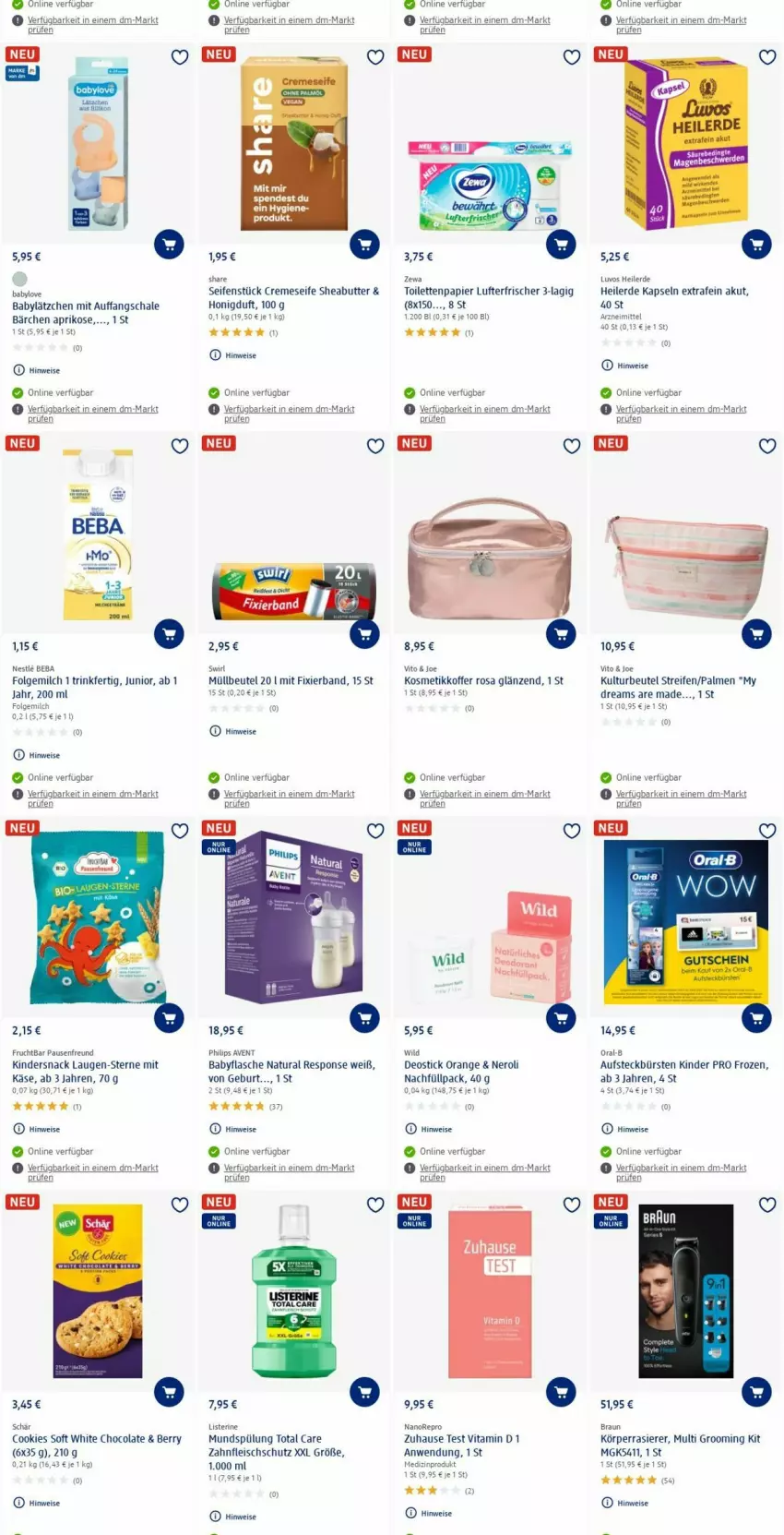 Aktueller Prospekt Dm Drogerie - Prospekte - von 29.05 bis 07.06.2023 - strona 12 - produkty: aprikose, aufsteckbürsten, Babylove, Beba, beutel, braun, bürste, bürsten, butter, cola, cookie, cookies, creme, cremeseife, deo, Deostick, eis, erde, flasche, fleisch, folgemilch, frucht, honig, Käse, Kinder, koffer, kosmetik, Lätzche, LG, lion, listerine, lufterfrischer, medizinprodukt, milch, müllbeutel, mundspülung, natur, natura, nero, oral-b, orange, papier, Philips, rasierer, reifen, Schal, Schale, Seife, senf, Sheabutter, snack, spülung, swirl, Ti, toilettenpapier, total care, vita, Vitamin D, white chocolate, Wild