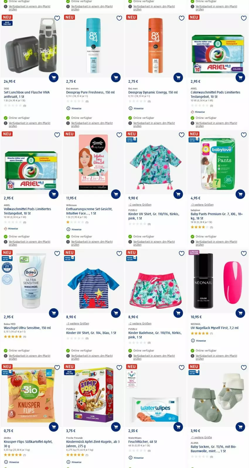 Aktueller Prospekt Dm Drogerie - Prospekte - von 29.05 bis 07.06.2023 - strona 14 - produkty: angebot, apfel, ariel, Babylove, Bad, Badehose, bio, colorwaschmittel, creme, deo, deospray, eis, feuchttücher, flasche, freche freunde, hose, kartoffel, Kinder, Kugel, lack, lunchbox, Nagellack, Pants, Pods, shirt, socken, süßkartoffel-, Ti, tücher, usb, vollwaschmittel, waschgel, waschmittel, wilkinson