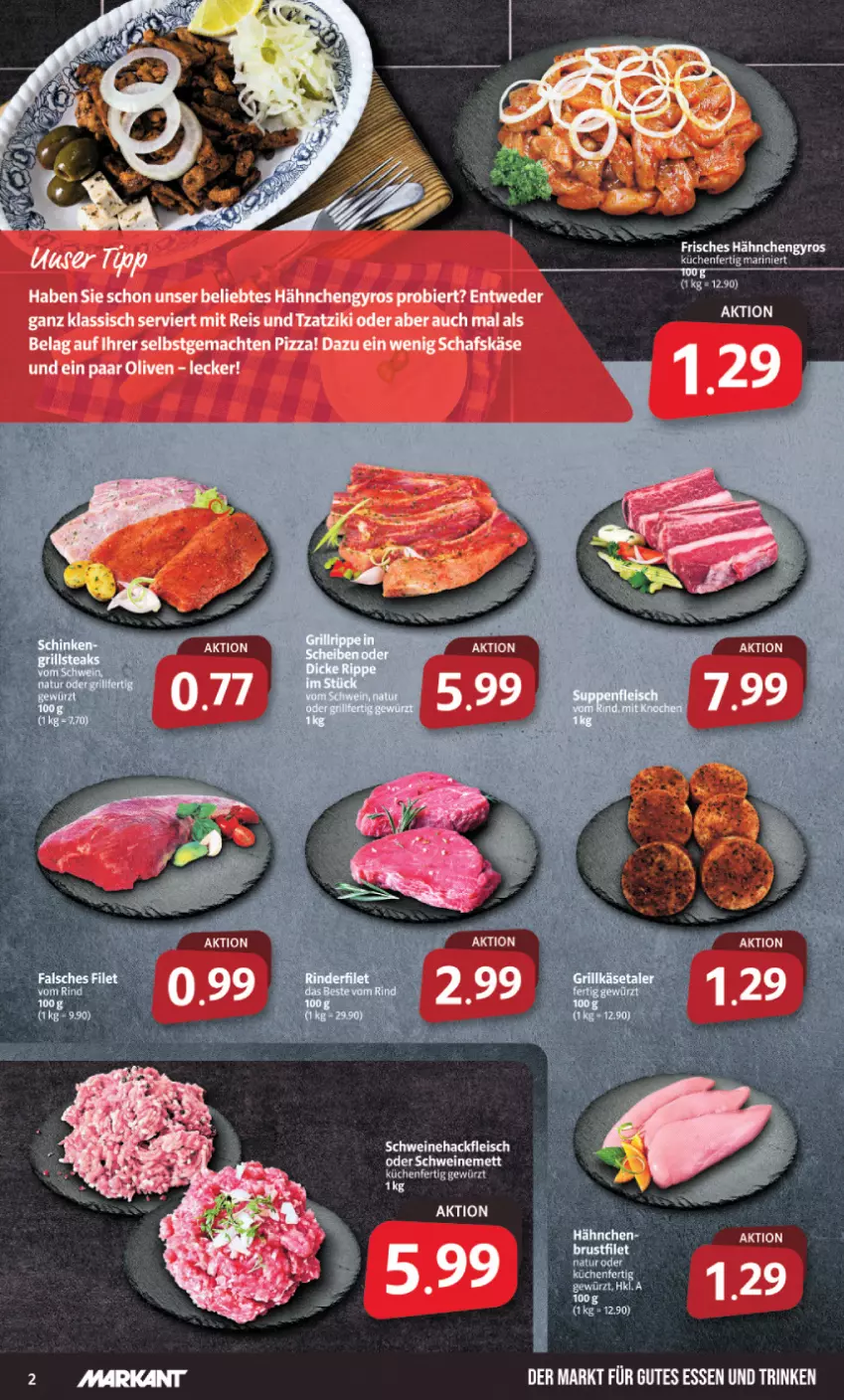 Aktueller Prospekt Markant - Prospekte - von 30.05 bis 03.06.2023 - strona 2 - produkty: bier, eis, fleisch, gutes essen, gyros, hackfleisch, Hähnchengyros, Käse, mac, Mett, olive, oliven, pizza, reis, schafskäse, schwein, schweine, Schweinehackfleisch, schweinemett, Ti, tzatziki, wein, weine