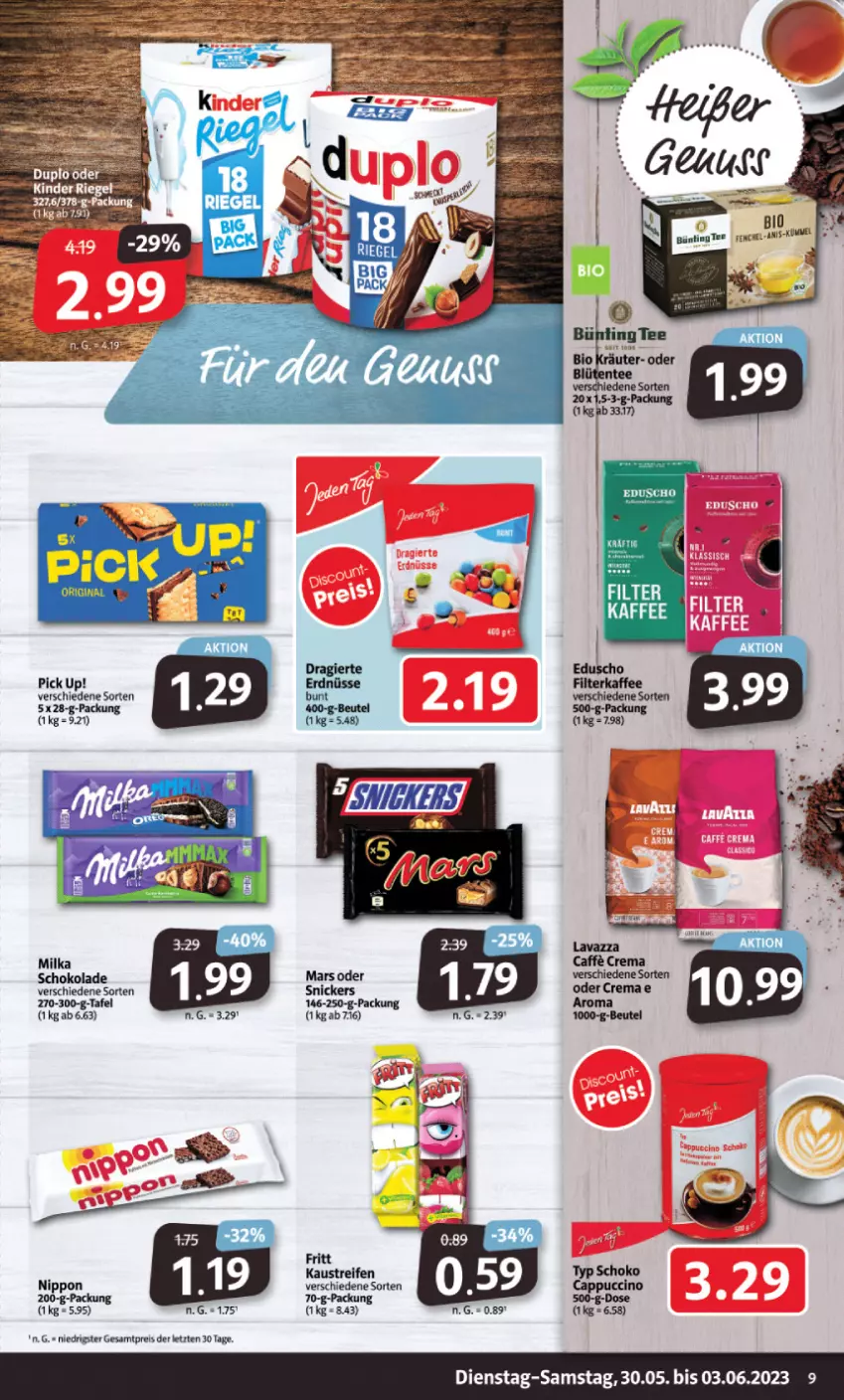 Aktueller Prospekt Markant - Prospekte - von 30.05 bis 03.06.2023 - strona 9 - produkty: aust, bio, Cap, cappuccino, cin, eduscho, eis, Kaustreifen, mars, milka, milka schokolade, nippon, Pick Up!, reifen, reis, schoko, schokolade, snickers, tee, Ti, ZTE