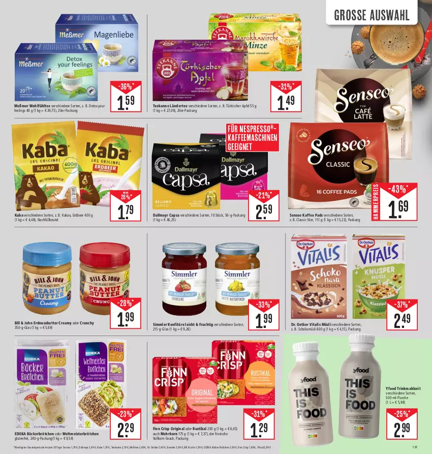 Aktueller Prospekt E Center - Angebote der Woche - von 25.09 bis 30.09.2023 - strona 11 - produkty: apfel, beutel, brötchen, butter, Cap, dallmayr, dallmayr capsa, deka, Dr. Oetker, eis, erdnuss, Erdnussbutter, espresso, flasche, frucht, gin, kaffee, kaffeemaschine, kakao, konfitüre, korn, Ländertee, Meister, Meßmer, müsli, nespresso, nuss, reis, schoko, schokomüsli, senseo, sim, snack, tee, teekanne, Ti, vita, vitalis, vitalis müsli, Yo, ZTE