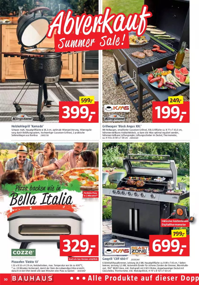 Aktueller Prospekt Bauhaus - Prospekte - von 27.05 bis 01.07.2023 - strona 30 - produkty: auto, bambus, decke, Deckel, edelstahl, eis, erde, gasgrill, grill, grillfläche, grillrost, Holz, holzkohle, holzkohlegrill, Kohlegrill, lack, LG, Ofen, pizza, Pizzaofen, thermometer, Ti, tisch