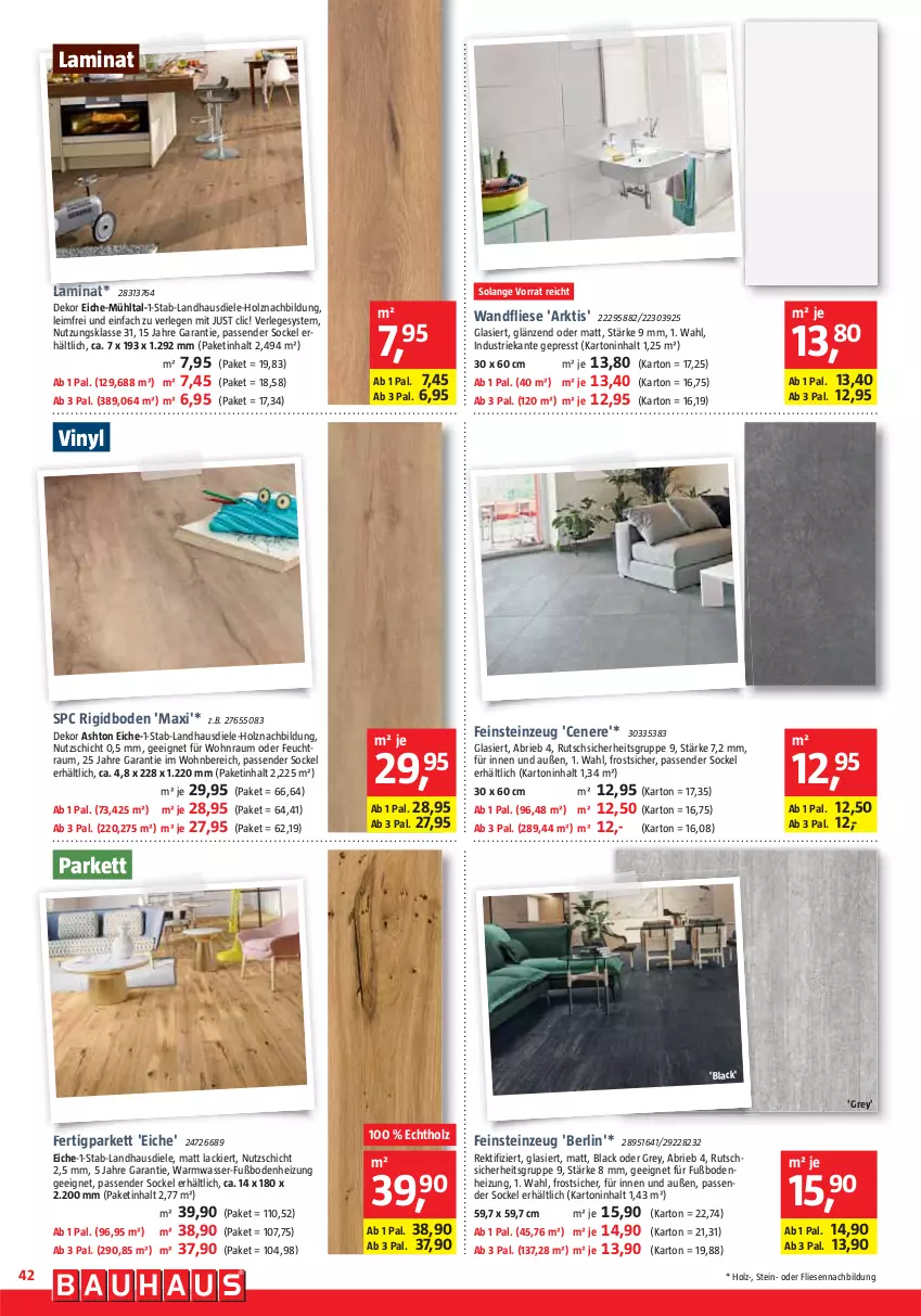 Aktueller Prospekt Bauhaus - Prospekte - von 27.05 bis 01.07.2023 - strona 42 - produkty: brie, feinsteinzeug, Fertigparkett, Holz, lack, laminat, landhausdiele, Ti, wasser