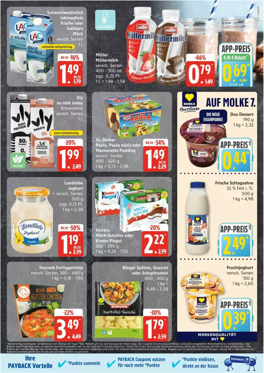 Aktueller Prospekt Edeka - Prospekte - von 12.05 bis 17.05.2025 - strona 11 - produkty: coupon, coupons, deka, dessert, drink, eis, erbsen, frucht, fruchtjoghurt, gnocchi, joghur, joghurt, korb, LG, milch, Müller, müllermilch, nuss, payback, reis, sahne, schlagsahne, Ti, ZTE
