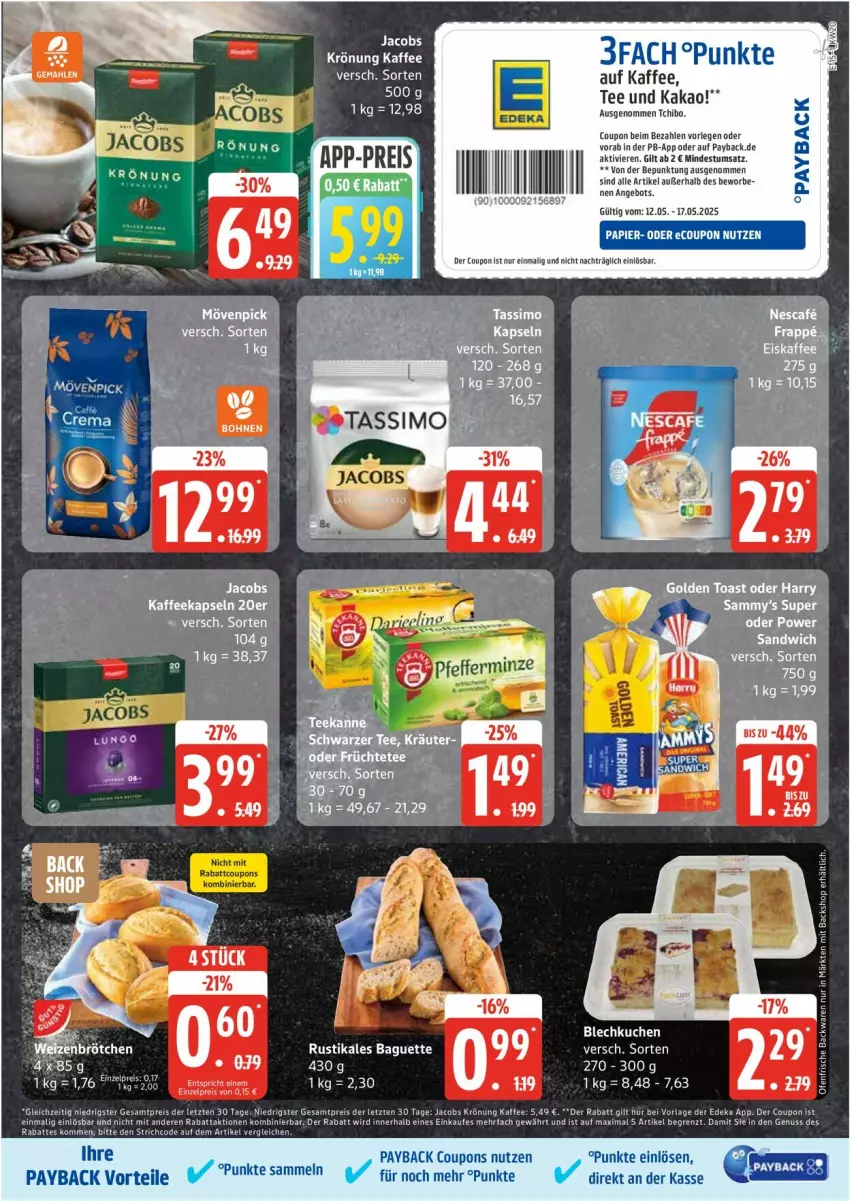Aktueller Prospekt Edeka - Prospekte - von 12.05 bis 17.05.2025 - strona 15 - produkty: angebot, backwaren, baguette, cin, coupon, coupons, deka, eis, jacobs, jacobs krönung, kaffee, kakao, kuchen, nuss, papier, payback, reis, Tchibo, tee, Ti, ZTE