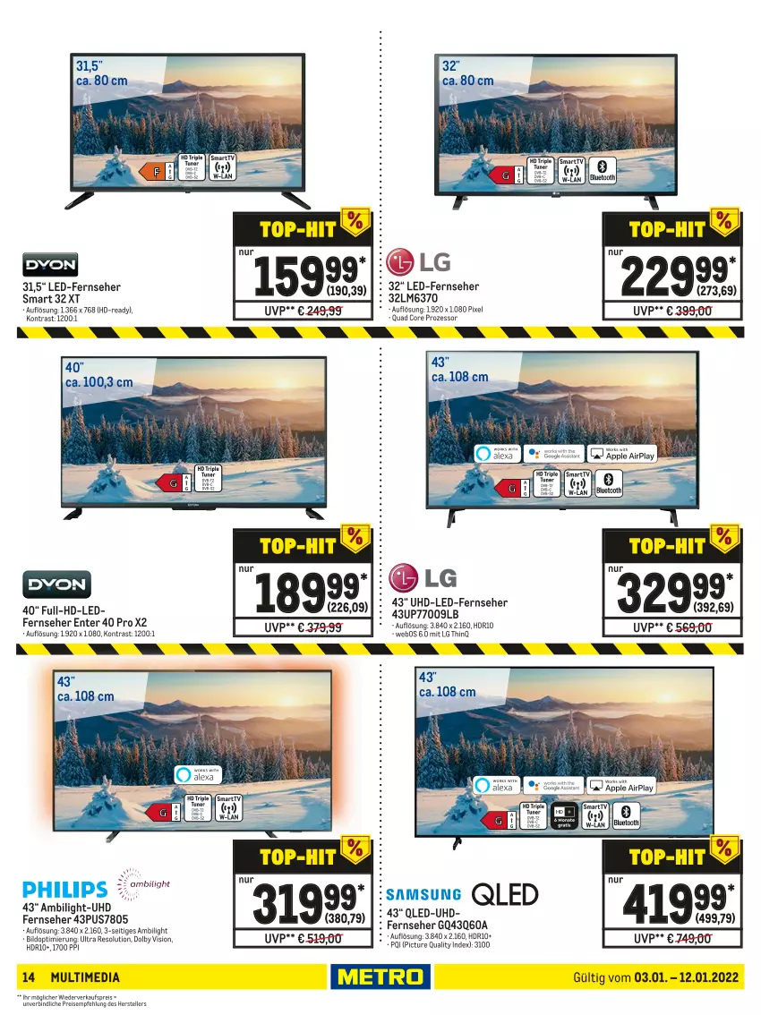 Aktueller Prospekt Metro - NonFood - von 03.01 bis 12.01.2022 - strona 14 - produkty: eis, elle, ente, fernseher, LG, qled, quad, reis, teller, Ti, uhd