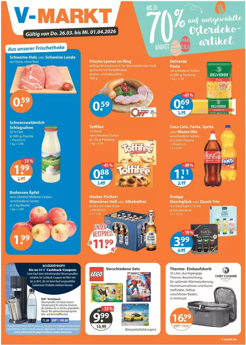 Aktueller Prospekt Vmarkt - Prospekte - von 26.03 bis 01.04.2026 - strona 1 - produkty: einkaufskorb, eis, erde, flasche, korb, milch, sahne, schlagsahne, schwein, schweine, Soda, sodastream, Sprudel, spülmaschinen, Ti, wasser, wassersprudler, wein, weine