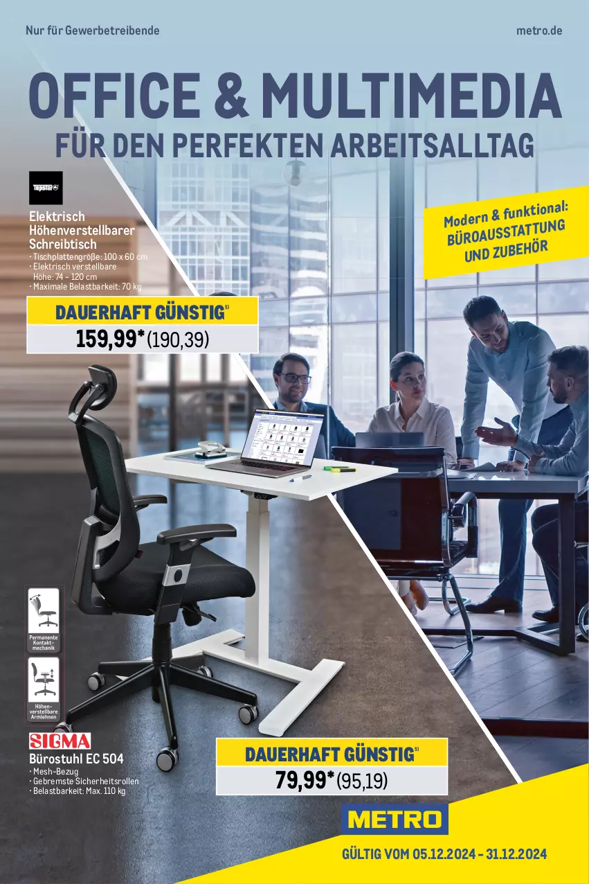 Aktueller Prospekt Metro - Office & Multimedia - von 05.12 bis 31.12.2024 - strona 1 - produkty: auer, HP, latte, Metro, office, schreibtisch, stuhl, Ti, tisch, tischplatte, Tischplatten