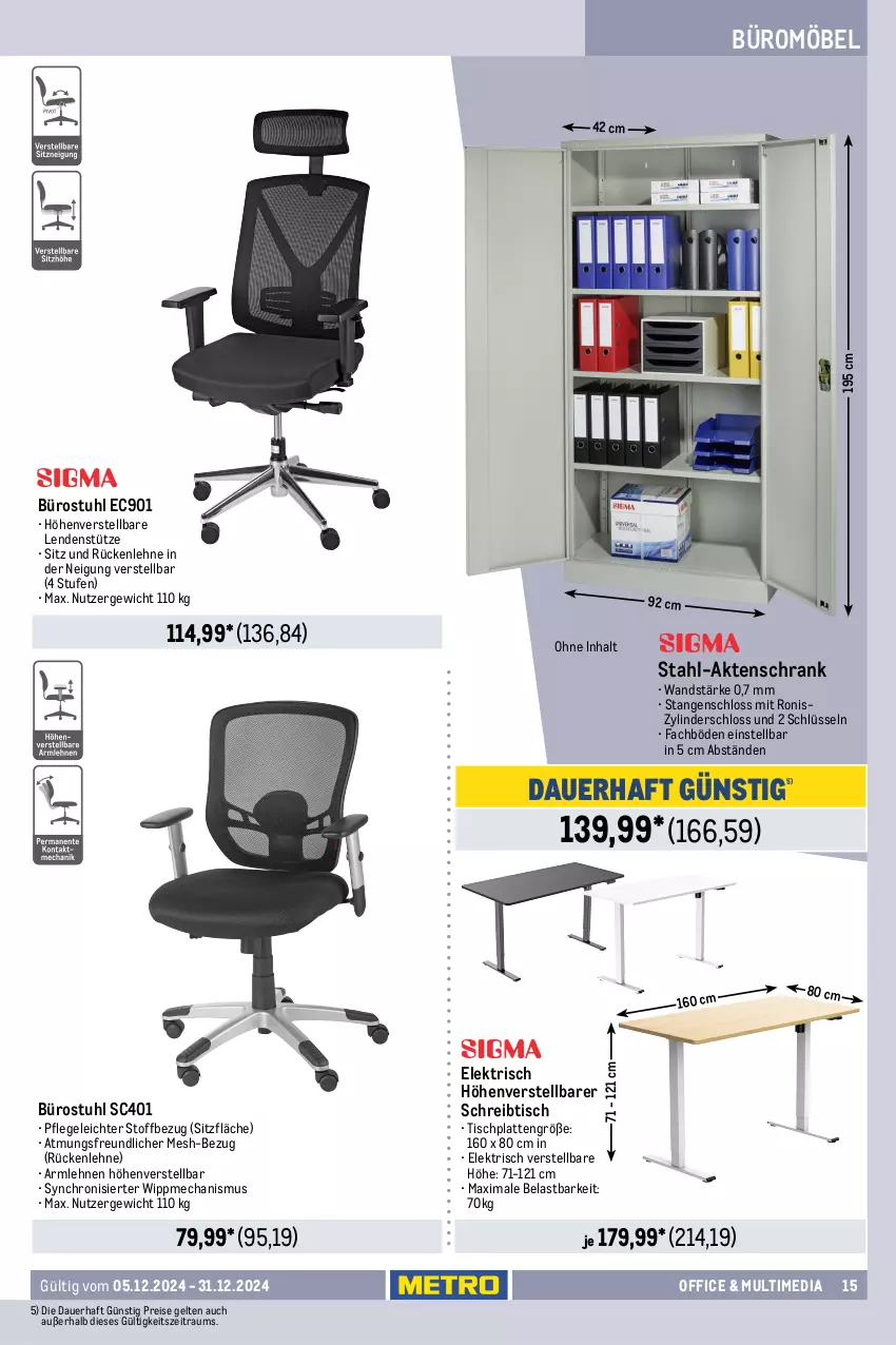 Aktueller Prospekt Metro - Office & Multimedia - von 05.12 bis 31.12.2024 - strona 15 - produkty: Aktenschrank, armlehnen, auer, batterie, batterien, eis, Elektro, elle, HP, Kabeltrommel, latte, leuchtmittel, longlife, möbel, office, Rauch, reis, rückenlehne, Schal, Schrank, schreibtisch, steckdose, Steckdosenleiste, stuhl, Ti, tisch, tischplatte, Tischplatten, trommel