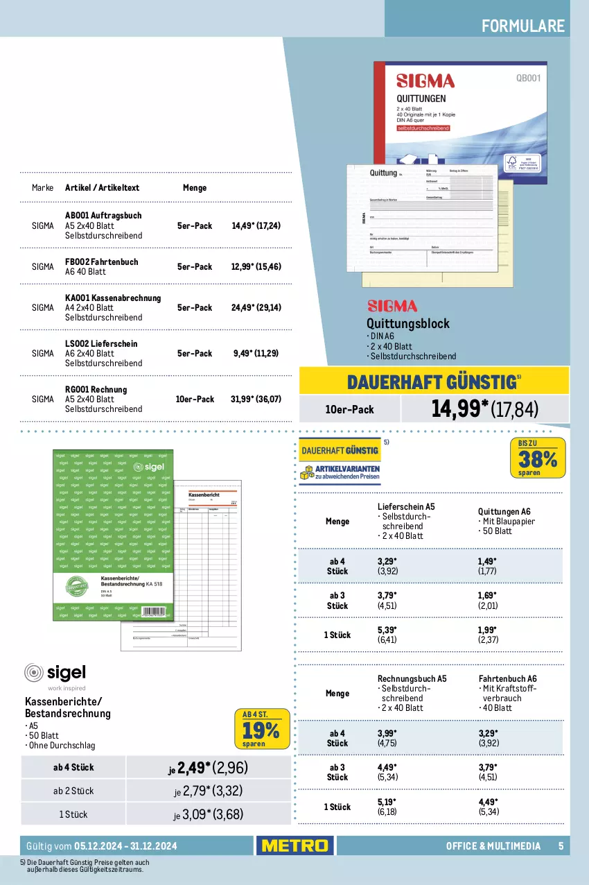 Aktueller Prospekt Metro - Office & Multimedia - von 05.12 bis 31.12.2024 - strona 5 - produkty: auer, buch, Clin, din a4, eis, kopierpapier, kraft, office, papier, Rauch, reis, sigma, Ti