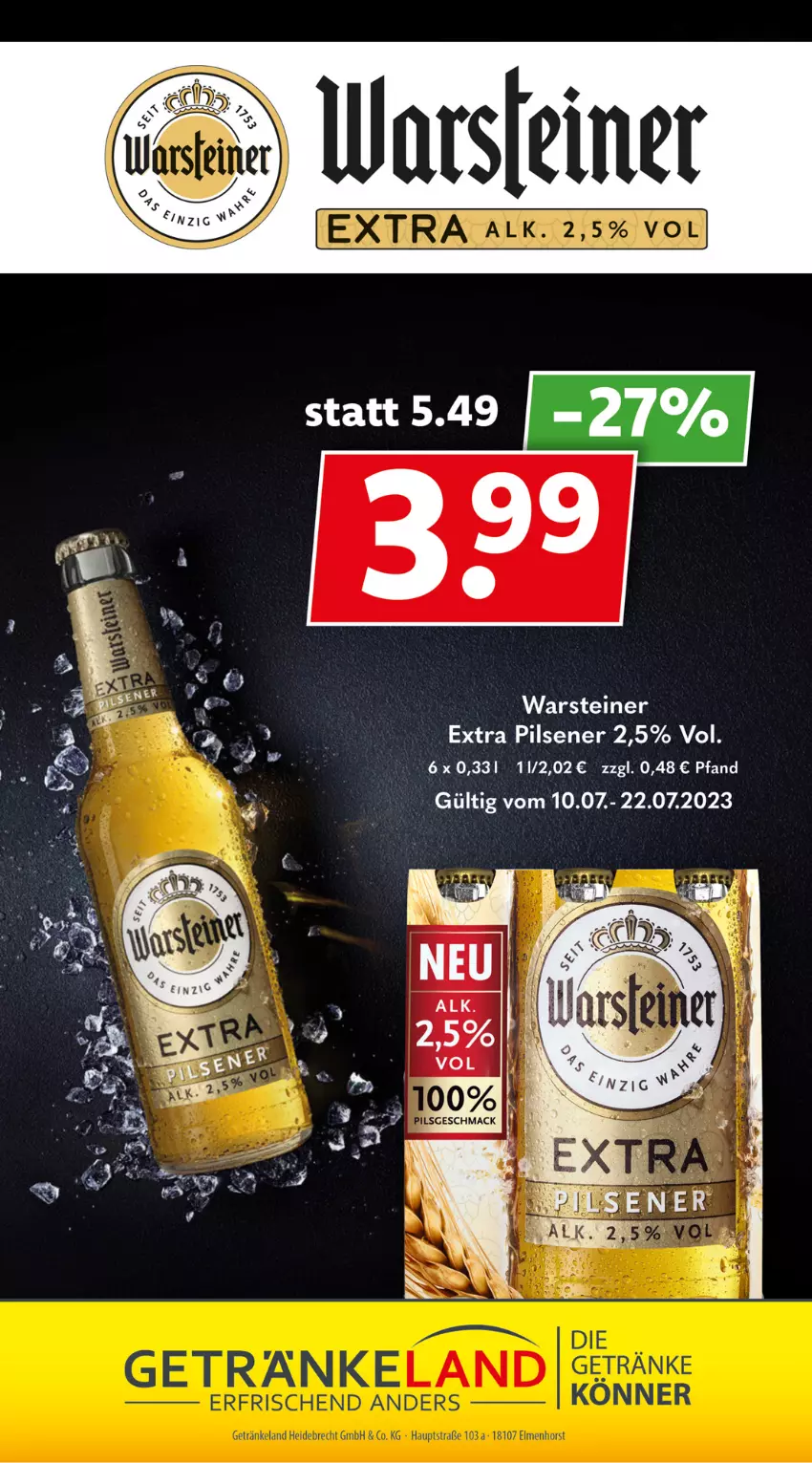 Aktueller Prospekt Getraenkeland - von 10.07 bis 22.07.2023 - strona 14 - produkty: pils, pilsener, steiner, Ti, warsteiner