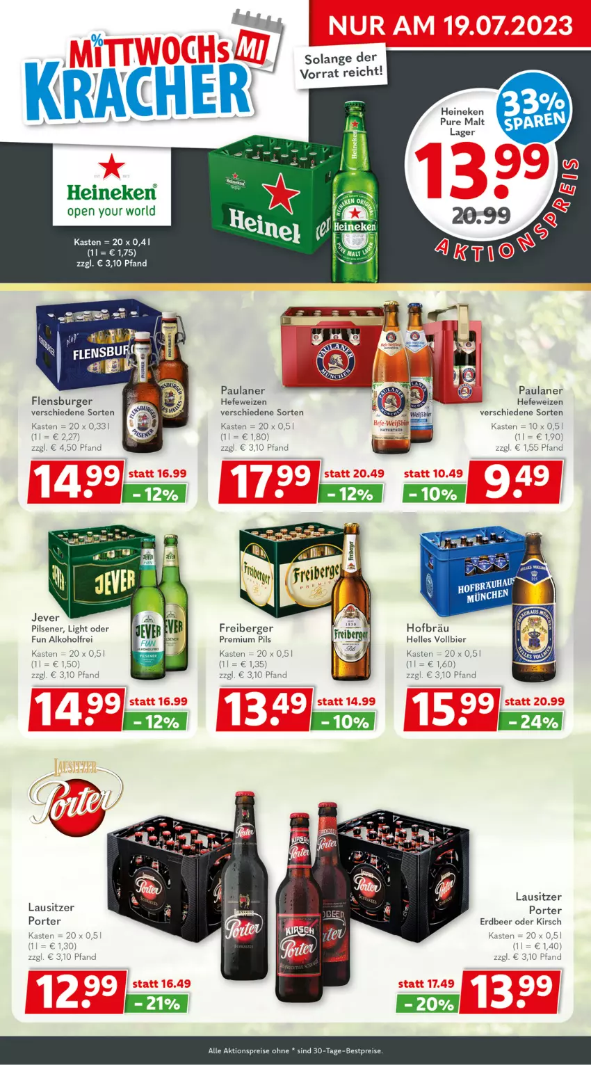 Aktueller Prospekt Getraenkeland - von 10.07 bis 22.07.2023 - strona 3 - produkty: aktionspreis, alkohol, Berger, bestpreis, bestpreise, bier, burger, eis, elle, flensburger, Freiberger, Hefe, hefeweizen, heineken, jever, jever pilsener, kirsch, Paula, paulaner, pils, pilsener, premium pils, reis, Ti, Yo