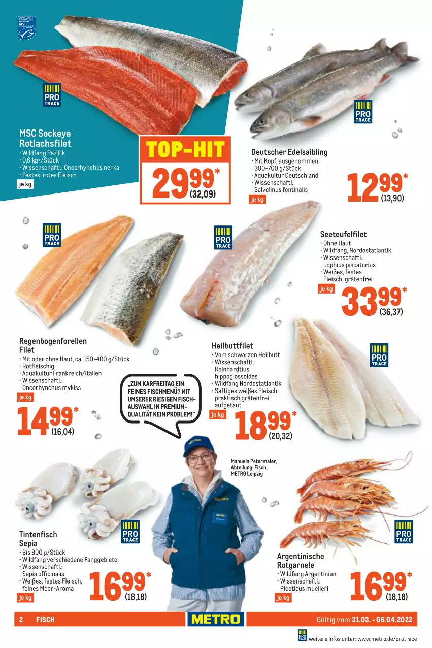 Aktueller Prospekt Metro - Food - von 31.03 bis 06.04.2022 - strona 2 - produkty: Abtei, aqua, cin, eis, elle, filet, fisch, fleisch, forelle, Heilbuttfilet, hipp, lachs, lachsfilet, Metro, rel, saft, Saibling, Ti, tisch, top-hit, Wild