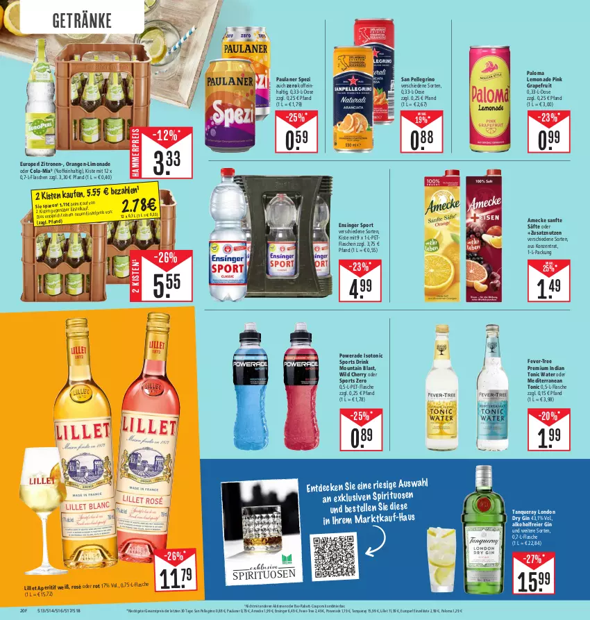 Aktueller Prospekt Edeka - Angebote der Woche - von 25.09 bis 30.09.2023 - strona 24 - produkty: alkohol, amecke, aperitif, cola, coupon, coupons, drink, dry gin, eier, eis, elle, fever-tree, flasche, getränk, getränke, gin, grapefruit, lemonade, lillet, limo, limonade, london dry, london dry gin, orange, orangen, Paula, paulaner, pet-flasche, rabatt-coupon, reis, säfte, san pellegrino, Spezi, spirituosen, Sport, Tanqueray, Ti, tonic, tonic water, Wild, zitrone, zitronen, ZTE