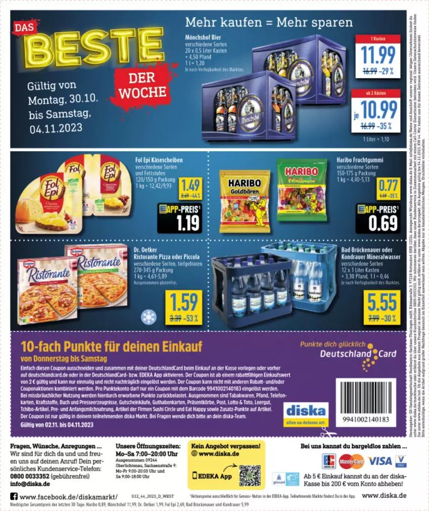 Aktueller Prospekt Diska - Prospekte - von 30.10 bis 04.11.2023 - strona 14 - produkty: Alwa, angebot, angebote, Astra, auer, Bad, bier, buch, cola, coupon, deka, deutschlandcard, eier, eis, ente, erde, fol epi, frucht, fruchtgummi, guthabenkarte, gutschein, haribo, kraft, mineralwasser, mönchshof, nuss, pizza, reis, rel, ring, ristorante, ristorante pizza, Roller, sac, tee, telefon, Ti, uhr, wasser, ZTE