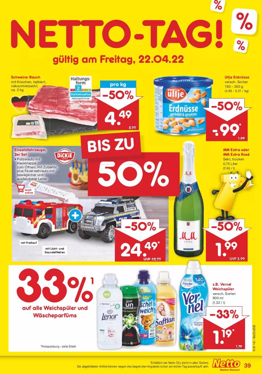 Aktueller Prospekt Netto Marken-Discount - Filial-Angebote - von 19.04 bis 23.04.2022 - strona 39 - produkty: angebot, auto, Bau, bier, eis, erdnüsse, mm extra, reis, rwe, schwein, schweine, schweine-bauch, sekt, Ti, ültje, ültje erdnüsse, vernel, wäscheparfüm, weichspüler, wein, weine, ZTE