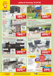Gazetka promocyjna Netto Marken-Discount - Filial-Angebote - Gazetka - ważna od 23.04 do 23.04.2022 - strona 30 - produkty: arlo, buch, Carport, eis, garnitur, Garten, gartenmöbel, hocker, Holz, Kinder, Kinderspiel, kissen, latte, LG, lorenz, möbel, monte, ndk, reis, reiseveranstalter, sattel, Schaukel, sessel, sitzkissen, Sofa, stuhl, Stühl, Ti, tisch, trendtours touristik gmbh, uhr, versandkostenfrei, vorteilspreis