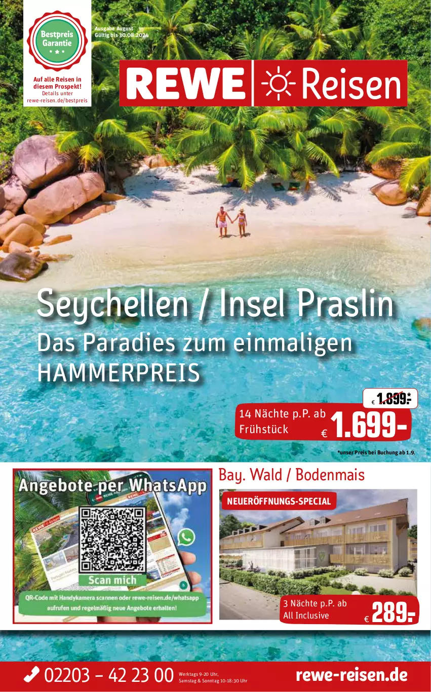 Aktueller Prospekt Rewe Reisen - Reiseprospekt - von 26.07 bis 30.08.2024 - strona 1 - produkty: bestpreis, buch, eis, elle, mais, reis, Ti, uhr