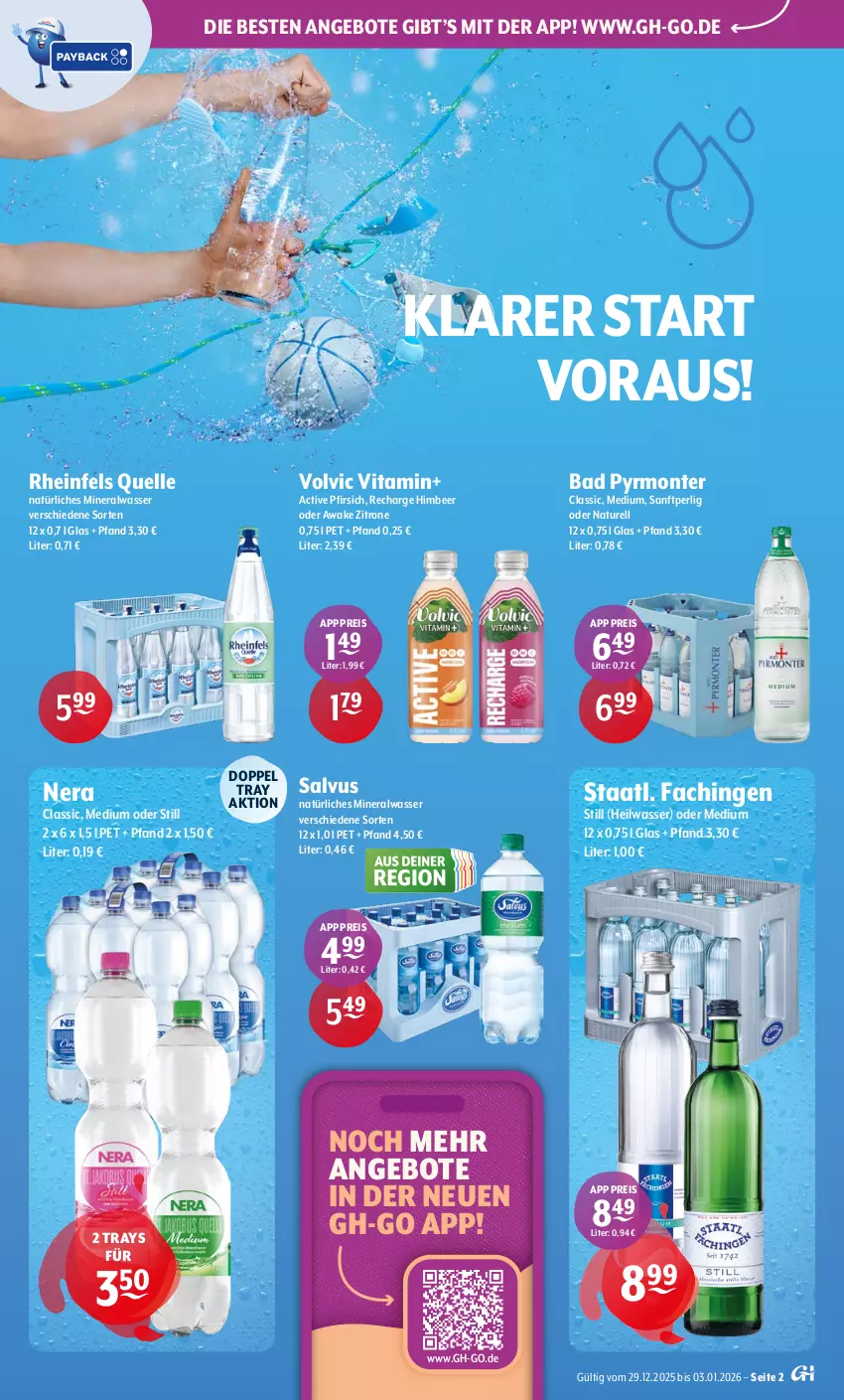 Aktueller Prospekt Getraenke Hoffmann - Prospekte - von 29.12.2026 bis 03.01.2027 - strona 2 - produkty: Alwa, angebot, angebote, Bad, eis, elle, himbeer, mineralwasser, monte, natur, natürliches mineralwasser, pfirsich, reis, rel, rheinfels quelle, Staatl. Fachingen, Ti, vita, volvic, wasser, zitrone