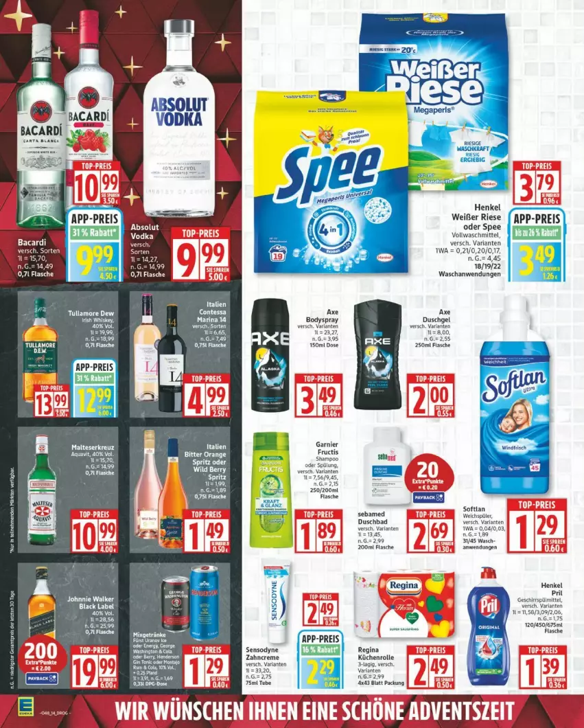 Aktueller Prospekt Edeka - Prospekte - von 24.11 bis 29.11.2025 - strona 14 - produkty: arla, axe, axe duschgel, Bad, black label, body, bodyspray, creme, duschbad, duschgel, flasche, fructis, garnier, geschirr, gin, henkel, küche, Küchen, küchenrolle, lack, orange, Ria, sebamed, Softlan, spee, spülung, Ti, vollwaschmittel, waschmittel, zahncreme