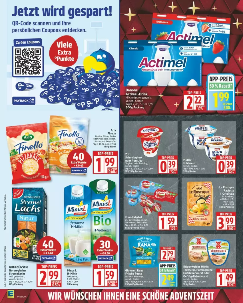 Aktueller Prospekt Edeka - Prospekte - von 24.11 bis 29.11.2025 - strona 8 - produkty: coupon, coupons, danone, decke, eis, lachs, milch, Müller, pasta, Pommersche, reis, rwe, tee, teewurst, Ti, top-preis, vollmilch, wurst, ZTE