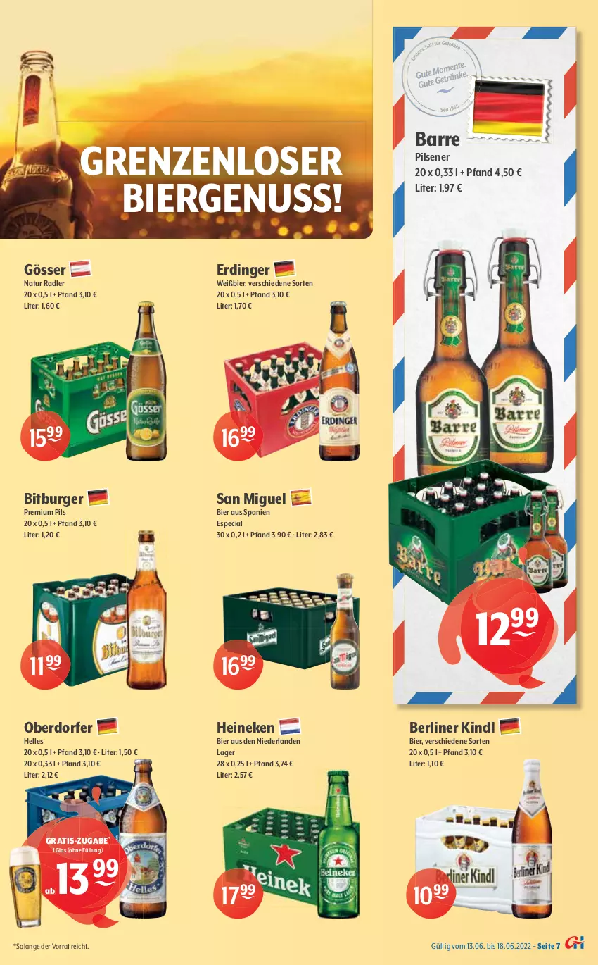 Aktueller Prospekt Getraenke Hoffmann - Prospekte - von 13.06 bis 18.06.2022 - strona 7 - produkty: auer, Berger, berliner, berliner kindl, bier, bitburger, burger, carlsberg, corona, eis, elle, erde, erdinger, Estrella Damm, flensburger, getränk, getränke, gewinnspiel, gösser, heineken, kiri, LG, natur, natur radler, nuss, pils, pilsener, premium pils, radeberger, radler, rel, Spiele, steiner, Ti, warsteiner, weck