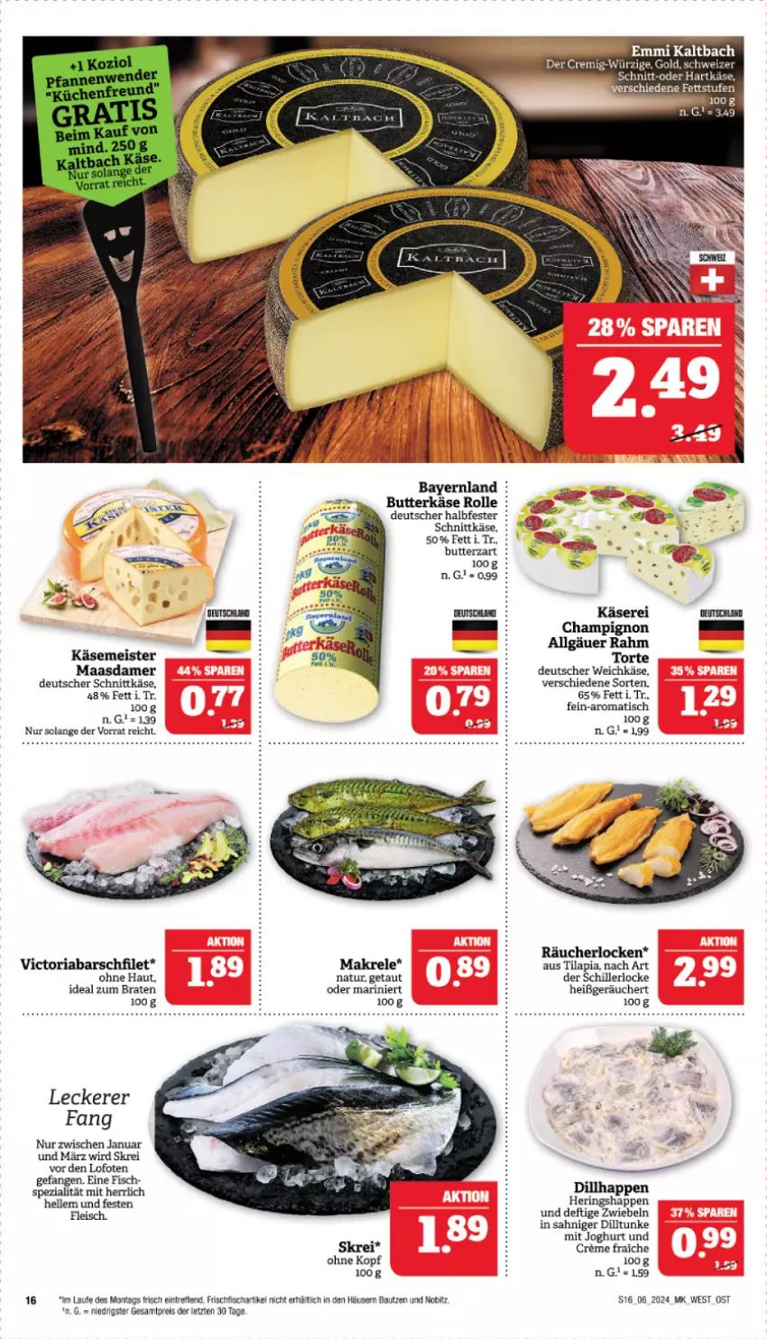 Aktueller Prospekt Marktkauf - Prospekt - von 04.02 bis 10.02.2024 - strona 16 - produkty: Bau, braten, butter, butterkäse, champignon, creme, deutscher schnittkäse, deutscher weichkäse, eis, elle, emmi, filet, fisch, fleisch, frischfisch, hartkäse, hering, Herings, Heringshappen, ideal zum braten, joghur, joghurt, Käse, LG, Maasdam, maasdamer, Makrele, Meister, natur, reis, rel, Ria, ring, schnittkäse, Spezi, Ti, Tilapia, tisch, torte, weichkäse, ZTE, zwiebel, zwiebeln