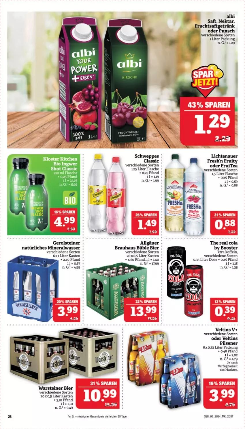 Aktueller Prospekt Marktkauf - Prospekt - von 04.02 bis 10.02.2024 - strona 28 - produkty: Alwa, auer, bier, eis, flasche, frucht, fruchtsaft, fruchtsaftgetränk, gerolsteine, gerolsteiner, getränk, LG, lichtenauer, mineralwasser, natürliches mineralwasser, Nektar, pils, pilsener, reis, saft, steiner, Ti, veltins, veltins pilsener, warsteiner, wasser, ZTE