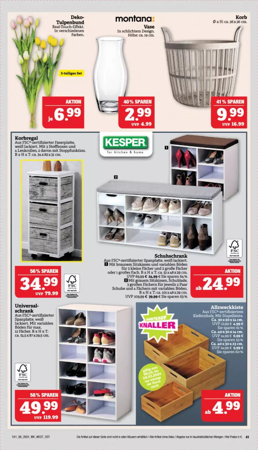 Aktueller Prospekt Marktkauf - Prospekt - von 04.02 bis 10.02.2024 - strona 41 - produkty: braun, eis, elle, Holz, kissen, korb, lack, latte, leine, paar schuhe, regal, reis, Ria, Schrank, schuhe, schuhschrank, sitzkissen, Ti, Vase, weck