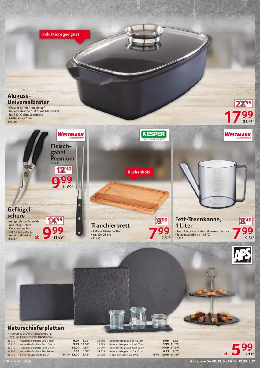 Aktueller Prospekt Selgros - Nonfood - von 08.12 bis 14.12.2022 - strona 17 - produkty: backofen, braten, buch, decke, Deckel, Etagere, Geflügel, Glasdeckel, Holz, latte, mac, natur, Ofen, säfte, sauce, saucen, Schere, Ti, Tranchierbrett, wasser