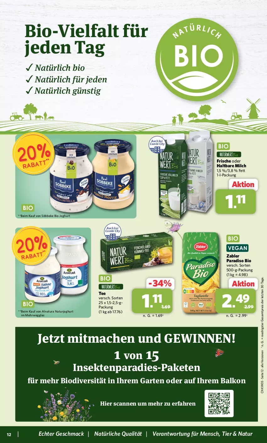 Aktueller Prospekt Combi - Prospekte - von 29.01 bis 03.02.2024 - strona 12 - produkty: bio, eis, Garten, haltbare milch, joghur, joghurt, mac, milch, natur, natura, naturjoghurt, reis, rwe, sekt, söbbeke, tee, Ti, Zabler, ZTE