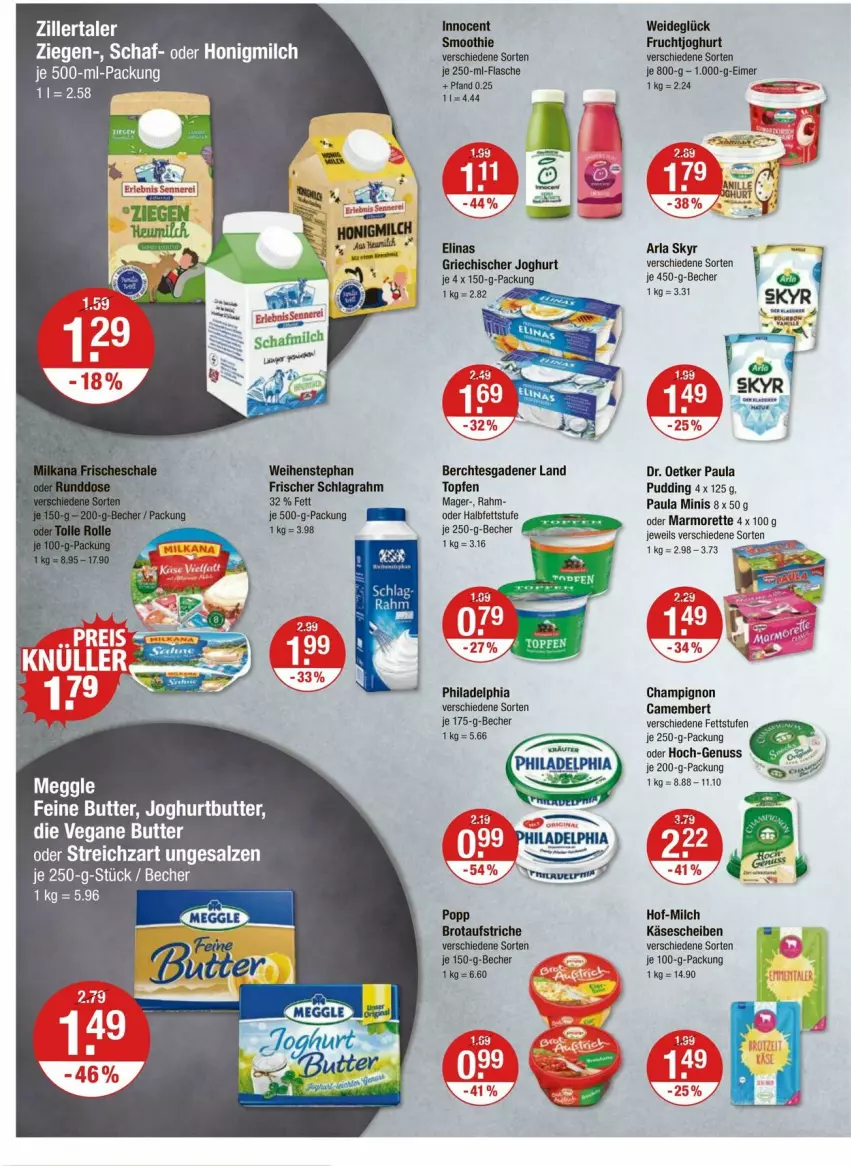 Aktueller Prospekt Vmarkt - Prospekte - von 29.02 bis 06.03.2024 - strona 6 - produkty: arla, arla skyr, aufstrich, Becher, brot, brotaufstrich, brotaufstriche, camembert, champignon, Dr. Oetker, eier, elinas, flasche, frucht, fruchtjoghurt, Griechischer Joghurt, honig, Honigmilch, Innocent, je 250-g-packung, joghur, joghurt, Käse, käsescheiben, marmorette, meggle, milch, nuss, Paula, philadelphia, Popp, pudding, schlagrahm, Skyr, smoothie, topf, Topfen, weihenstephan