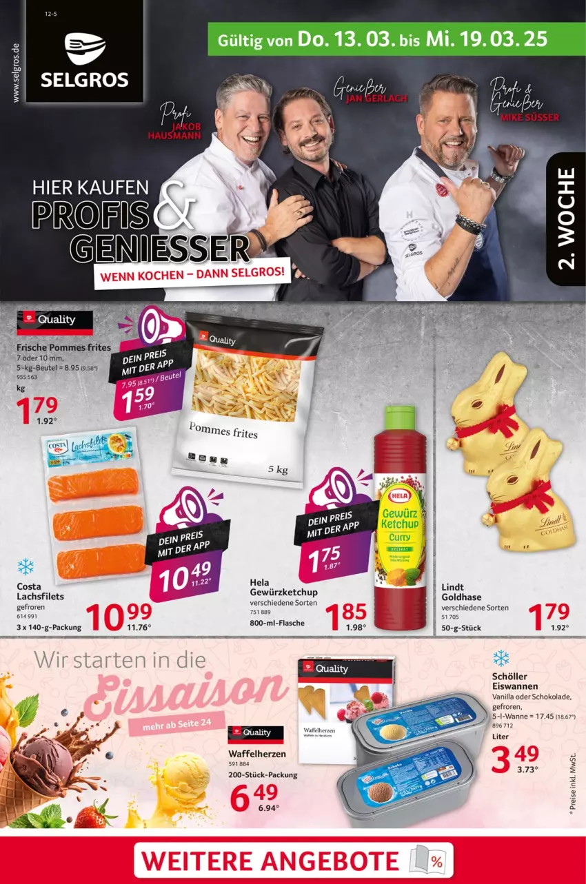 Aktueller Prospekt Selgros - Food - von 13.03 bis 19.03.2025 - strona 1 - produkty: beutel, eis, filet, filets, gewürz, gewürzketchup, Hela, ketchup, lachs, lachsfilet, lachsfilets, LG, lindt, pommes, Pommes Frites, reis, schoko, schokolade, Schöller, tee, Ti, Wanne