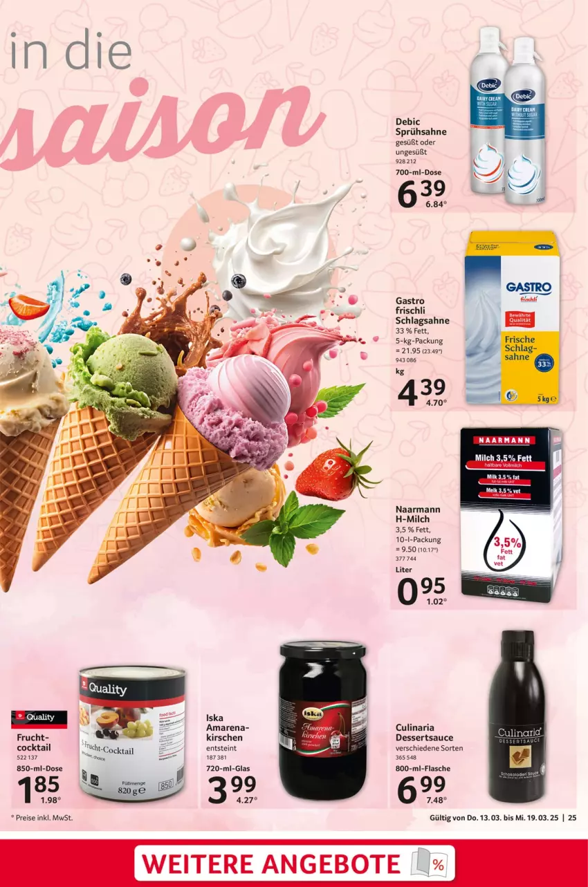 Aktueller Prospekt Selgros - Food - von 13.03 bis 19.03.2025 - strona 25 - produkty: angebot, angebote, cocktail, culinaria, dessert, desserts, dessertsauce, eis, frischli, frucht, kirsch, kirsche, kirschen, milch, reis, Ria, sahne, sauce, schlagsahne, Ti