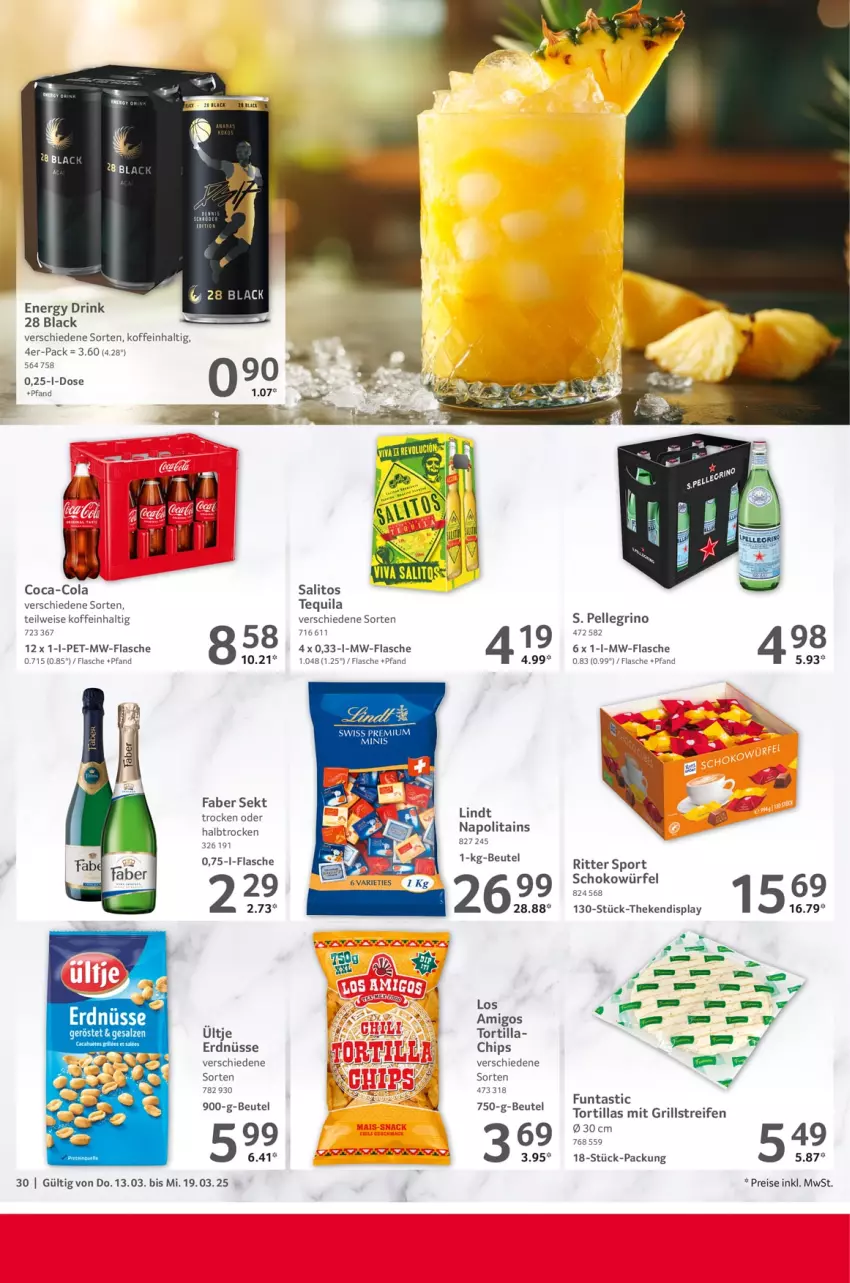 Aktueller Prospekt Selgros - Food - von 13.03 bis 19.03.2025 - strona 30 - produkty: asti, beutel, chips, coca-cola, cola, drink, eis, elle, energy drink, erdnüsse, flasche, grill, lack, lindt, mac, mw-flasche, reifen, reis, ritter, ritter sport, schoko, schokowürfel, sekt, Sport, tequila, Ti, tortilla, tortillas, würfel