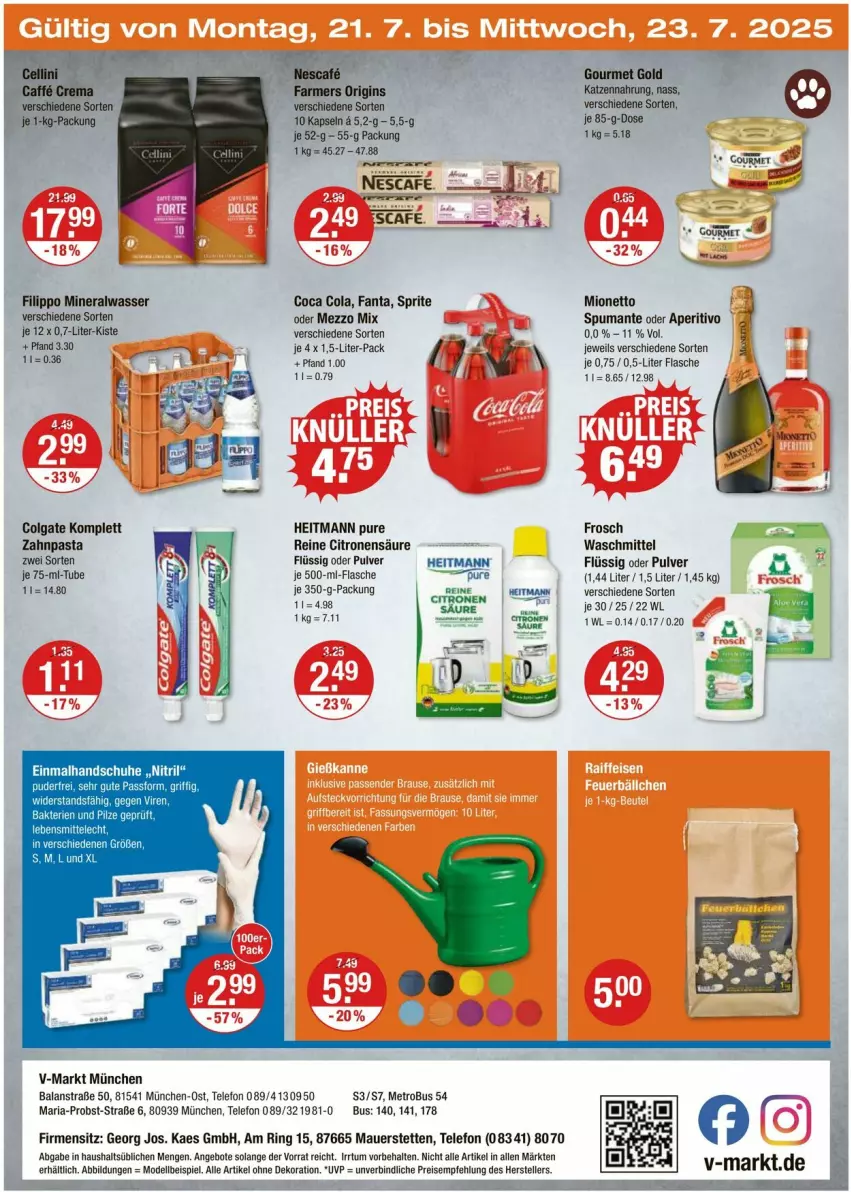 Aktueller Prospekt Vmarkt - Prospekte - von 17.07 bis 23.07.2025 - strona 24 - produkty: alle artikel ohne dekoration, Alwa, angebot, angebote, auer, cola, colgate, dekoration, dell, eis, elle, fanta, flasche, Frosch, gin, gourmet gold, handschuhe, heitmann, kaes, katzennahrung, LG, Metro, Mezzo Mix, mineralwasser, mionetto, Mode, nescafe, obst, pasta, puma, reis, Ria, ring, schuhe, sprite, spumante, telefon, teller, Ti, waschmittel, wasser, zahnpasta